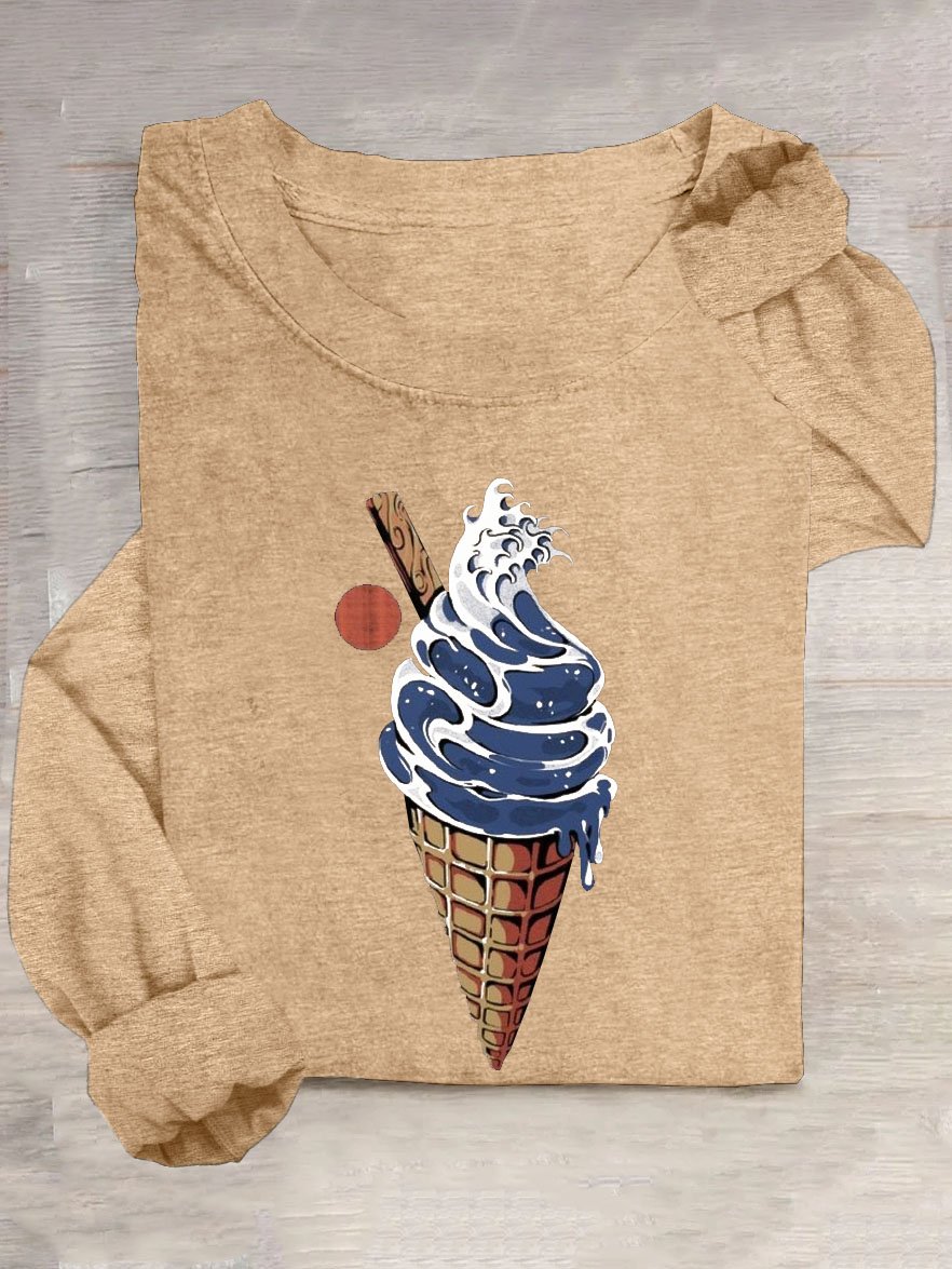 Eis Sahne Print Rundhals Lässig T-Shirt