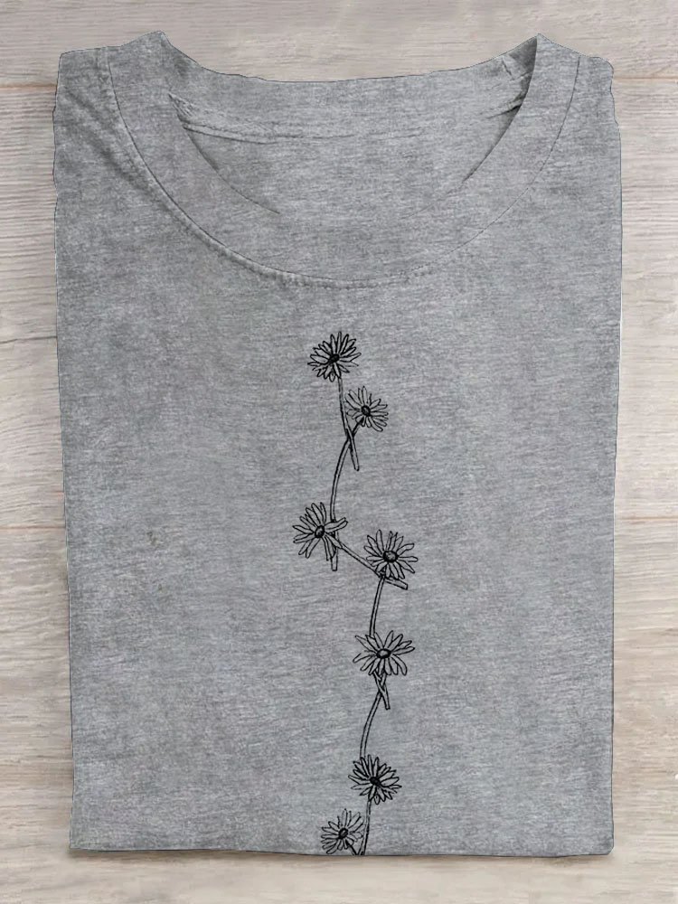 Blumenmuster Rundhals Kurz Ärmeln Lässig T-Shirt