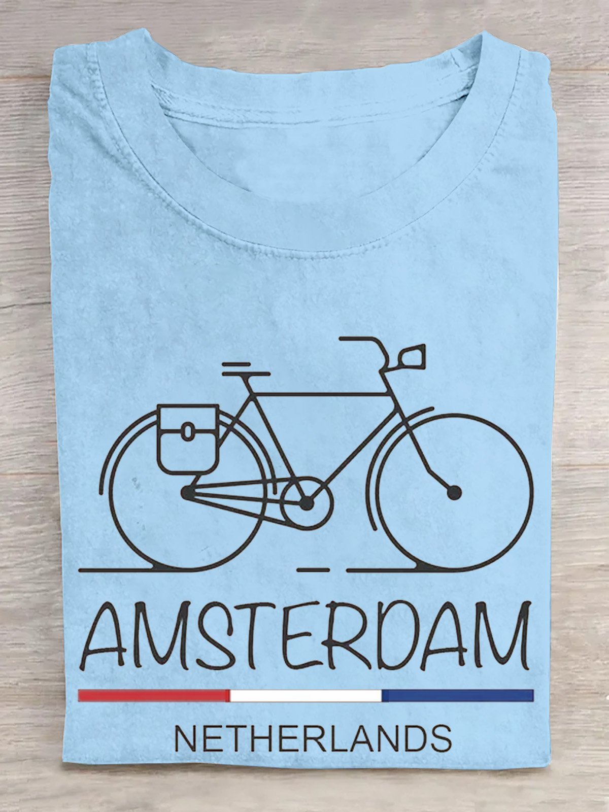 Baumwolle Retro Amsterdam Grafik Fahrrad  T-Shirt