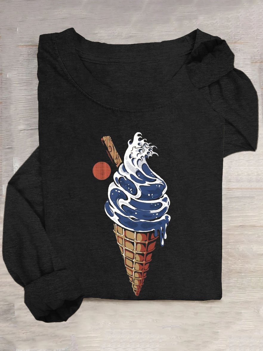 Eis Sahne Print Rundhals Lässig T-Shirt