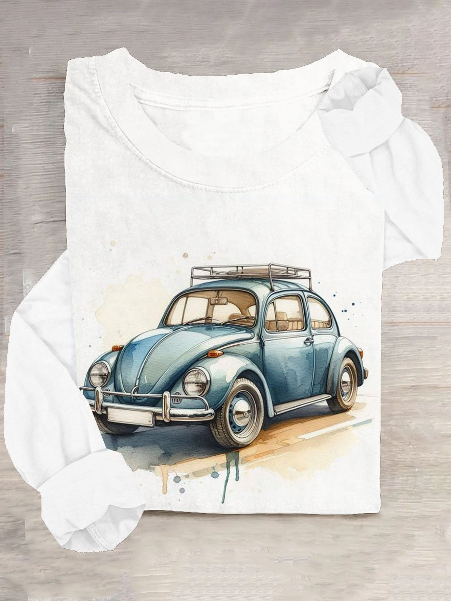 Retro Auto Print Lässig T-Shirt