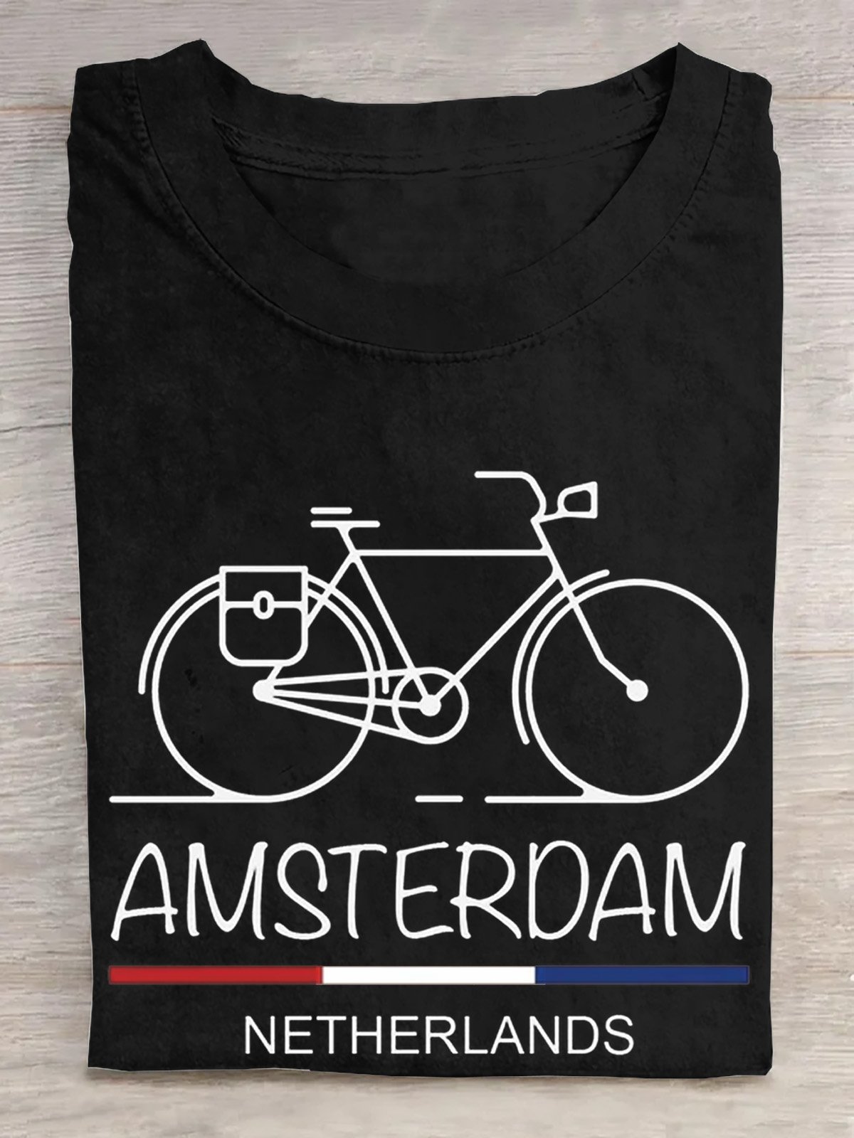 Baumwolle Retro Amsterdam Grafik Fahrrad  T-Shirt