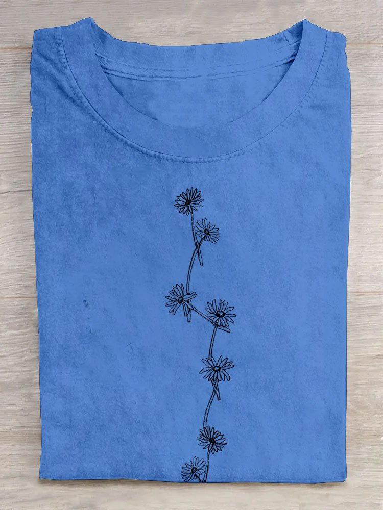 Blumenmuster Rundhals Kurz Ärmeln Lässig T-Shirt