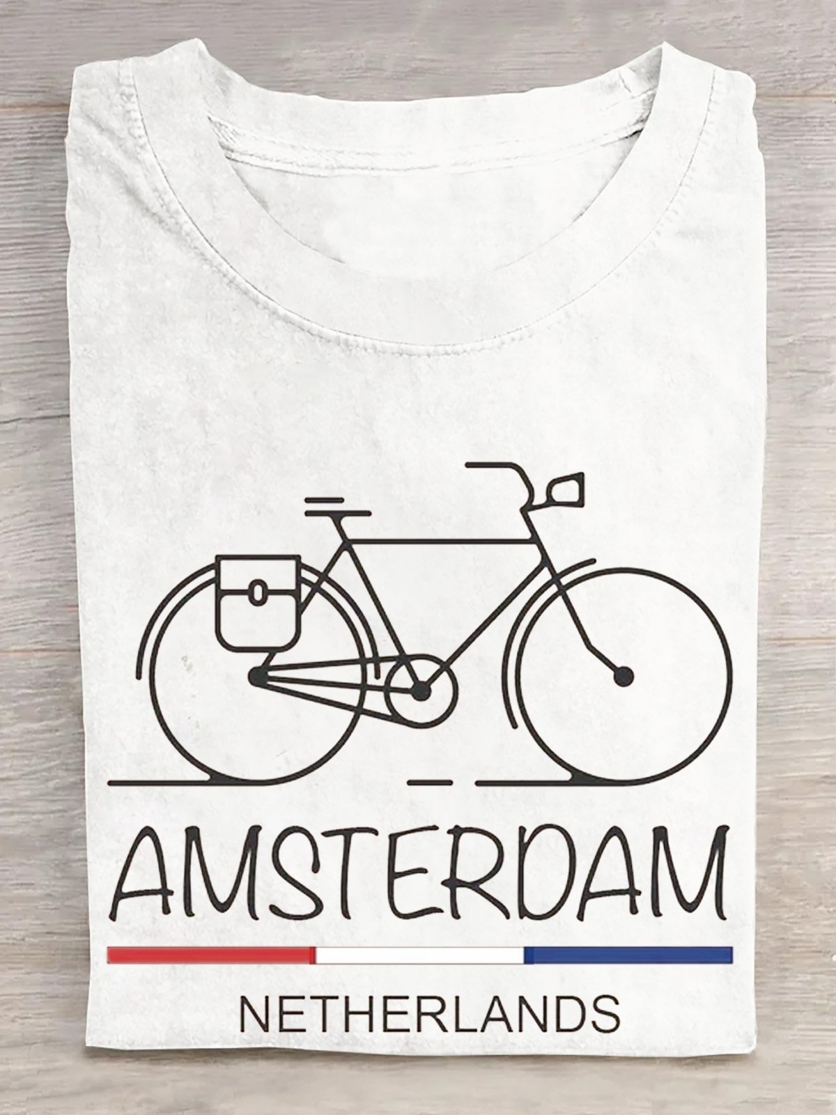 Baumwolle Retro Amsterdam Grafik Fahrrad  T-Shirt