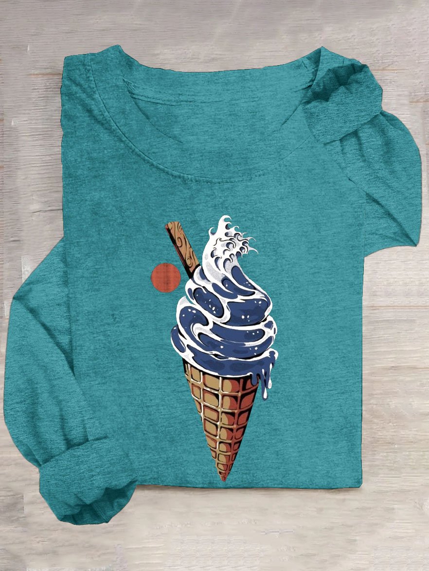 Eis Sahne Print Rundhals Lässig T-Shirt