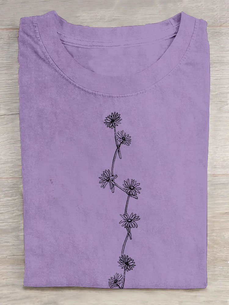 Blumenmuster Rundhals Kurz Ärmeln Lässig T-Shirt