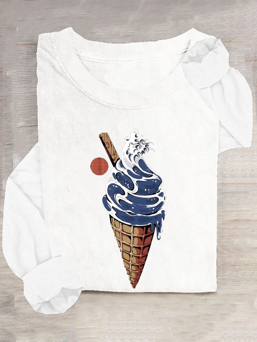 Eis Sahne Print Rundhals Lässig T-Shirt