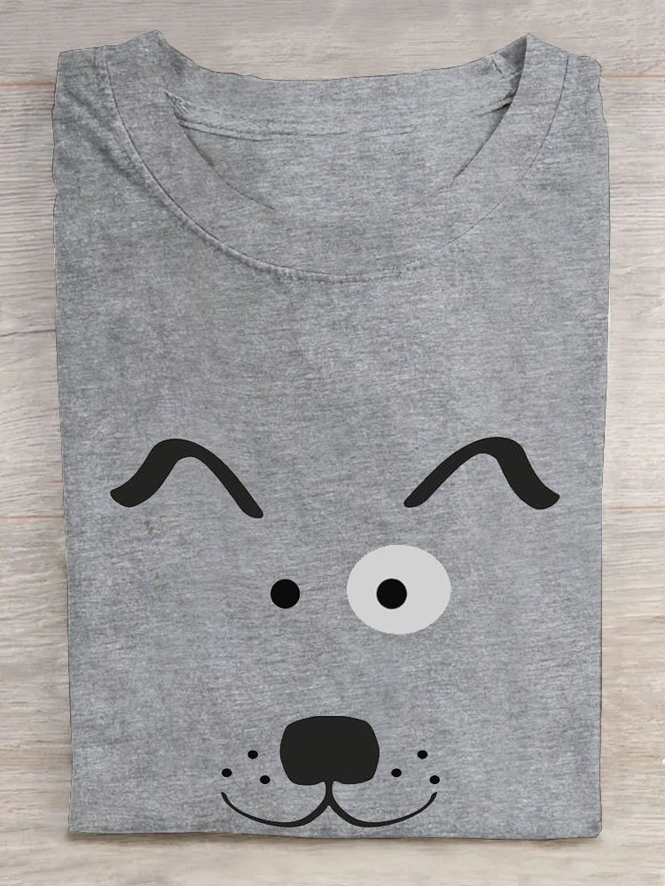 Abstrakt Hund Print Rundhals Lässig Kurz Ärmeln T-Shirt