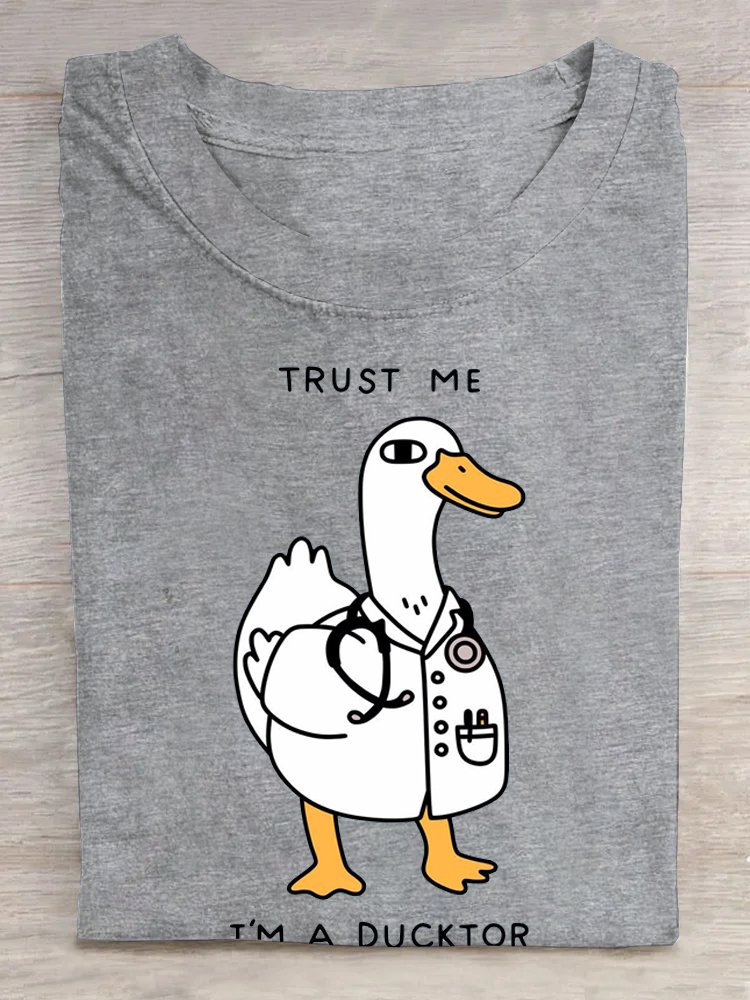 Ente Buchstabenmuster Baumwolle Rundhals Lässig T-Shirt