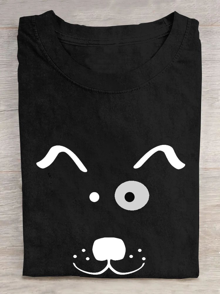 Abstrakt Hund Print Rundhals Lässig Kurz Ärmeln T-Shirt