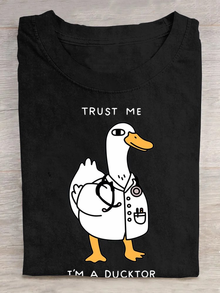 Ente Buchstabenmuster Baumwolle Rundhals Lässig T-Shirt