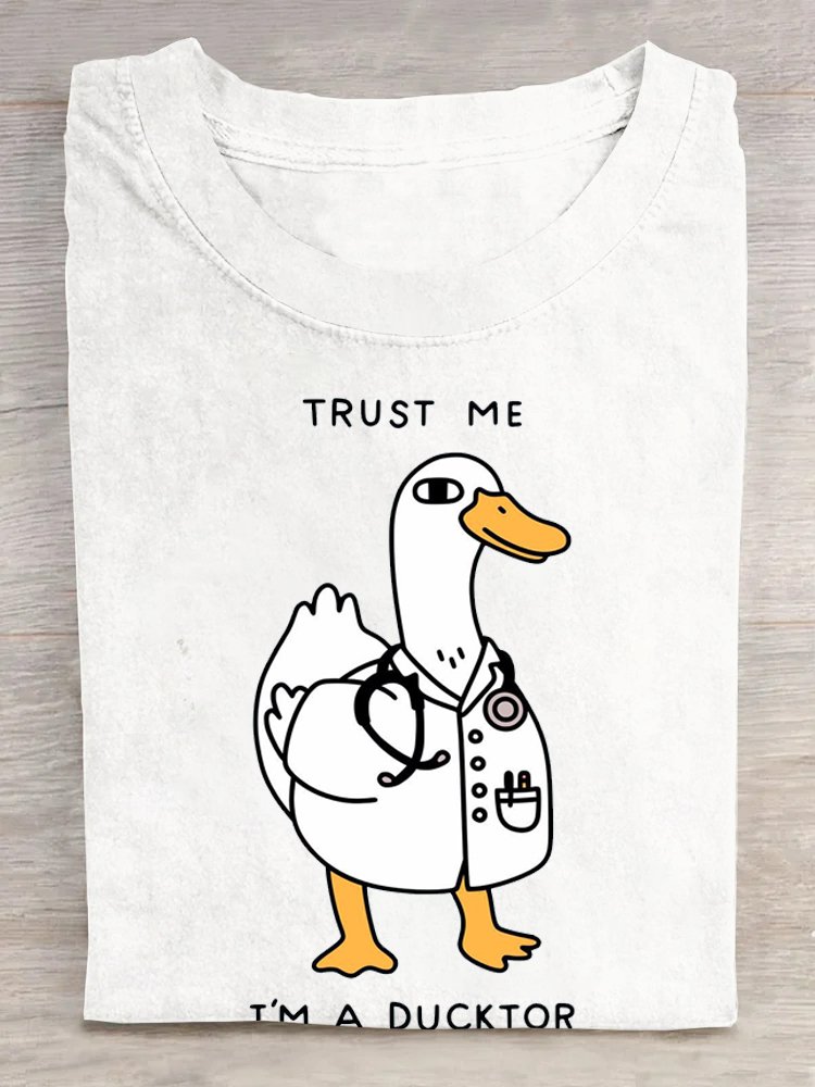 Ente Buchstabenmuster Baumwolle Rundhals Lässig T-Shirt