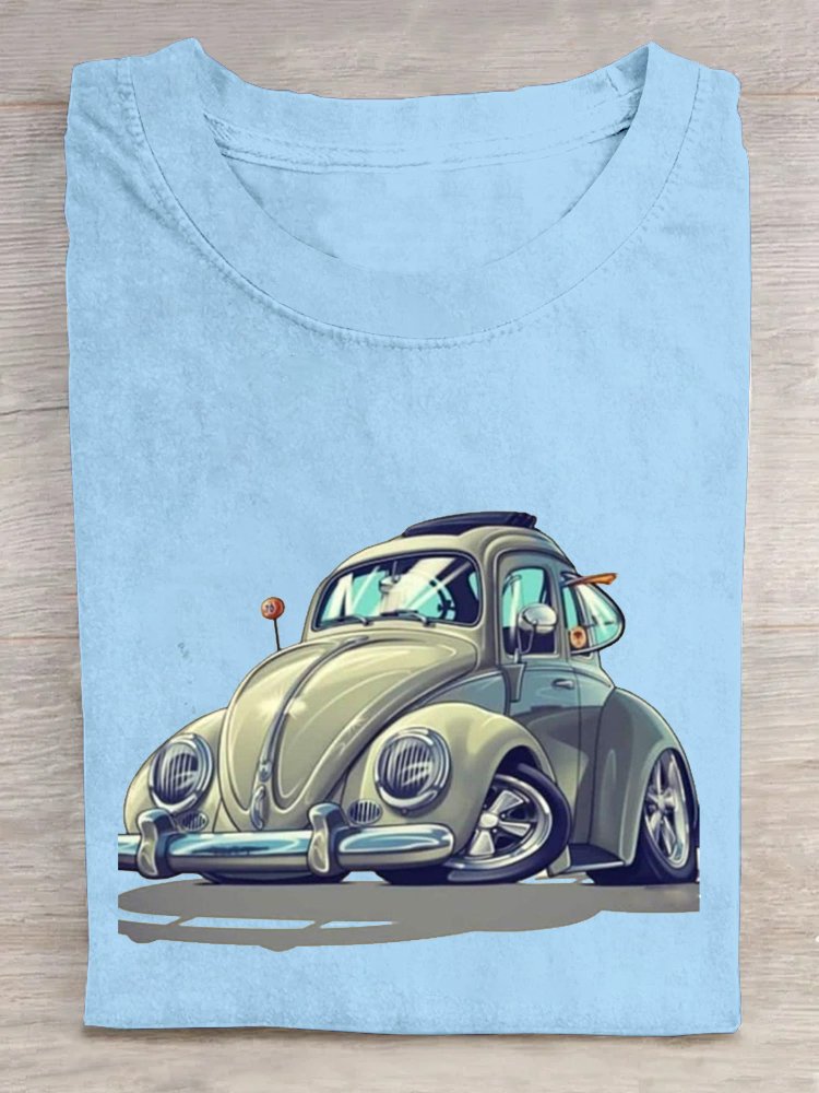 Auto Rundhals Baumwolle Lässig T-Shirt