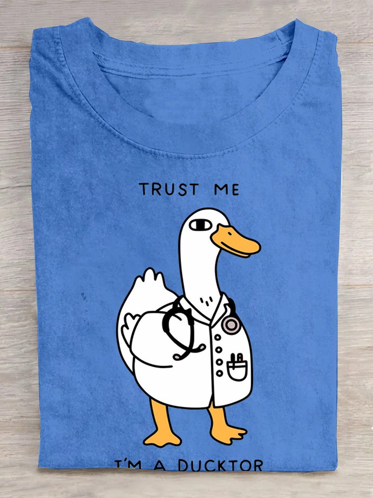 Ente Buchstabenmuster Baumwolle Rundhals Lässig T-Shirt