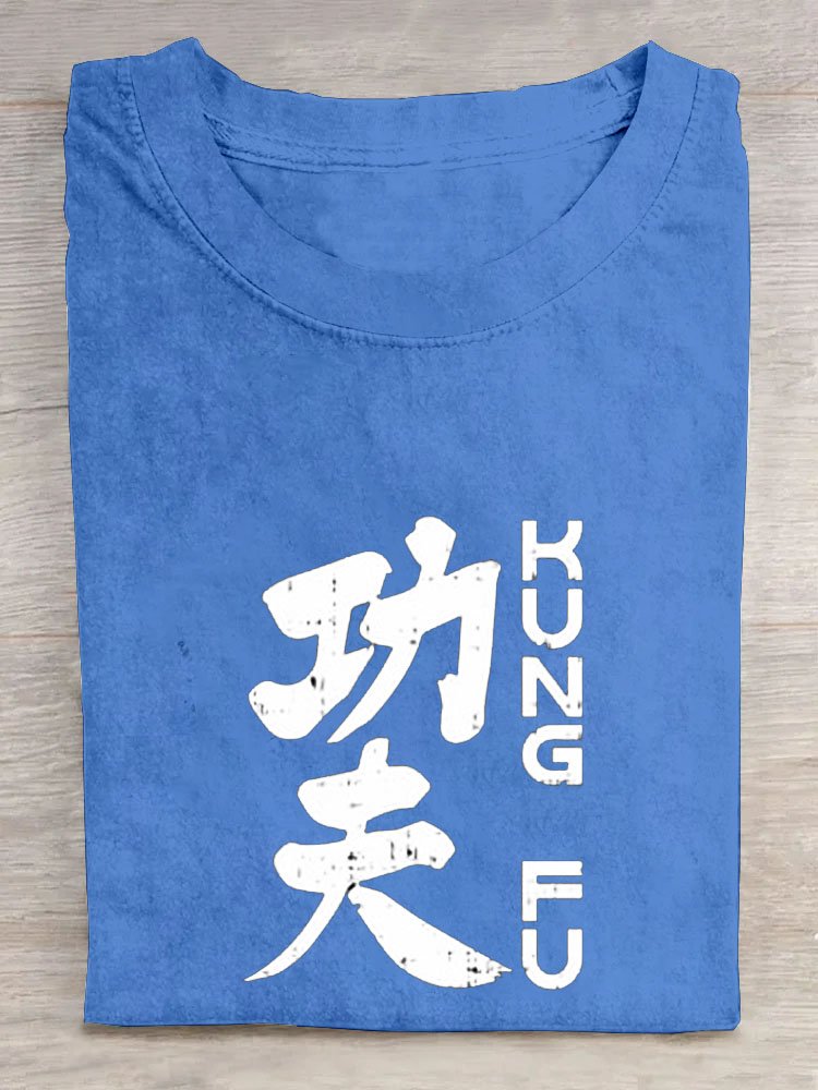 Kung-Fu Text Buchstabe Print Rundhals Lässig Kurz Ärmeln T-Shirt