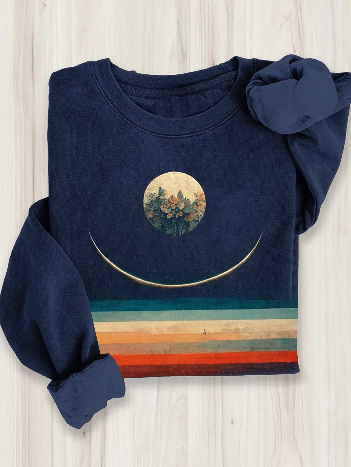 Gestreift Baumwolle Lässig Rundhals Sweatshirt