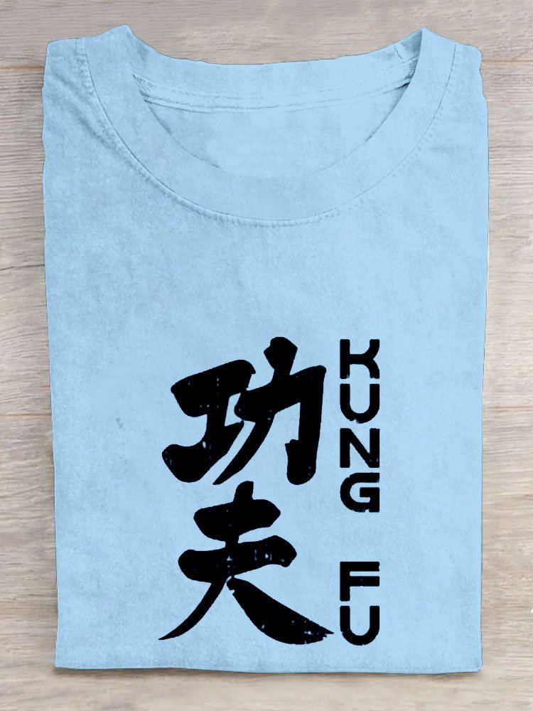 Kung-Fu Text Buchstabe Print Rundhals Lässig Kurz Ärmeln T-Shirt