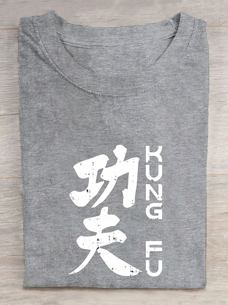 Kung-Fu Text Buchstabe Print Rundhals Lässig Kurz Ärmeln T-Shirt