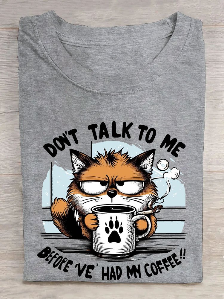 Text Buchstabe Katze Print Rundhals Kurz Ärmeln T-Shirt