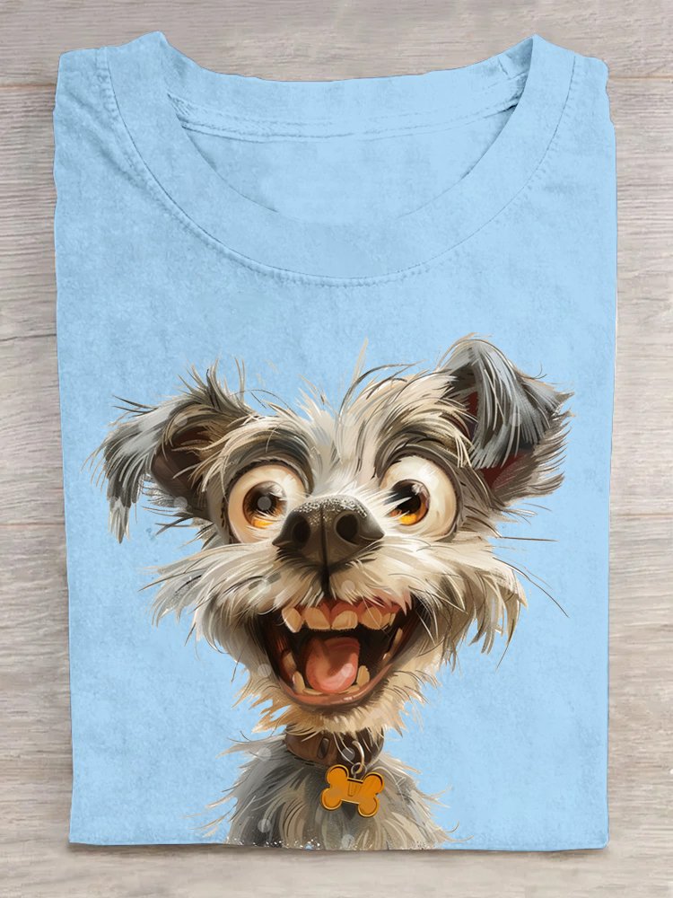 Lässig Baumwolle Hund Weit Rundhals T-Shirt