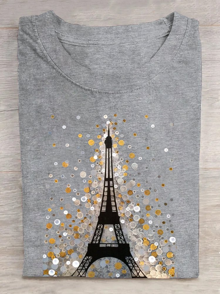 Baumwolle La Tour Eiffel Weit Lässig T-Shirt