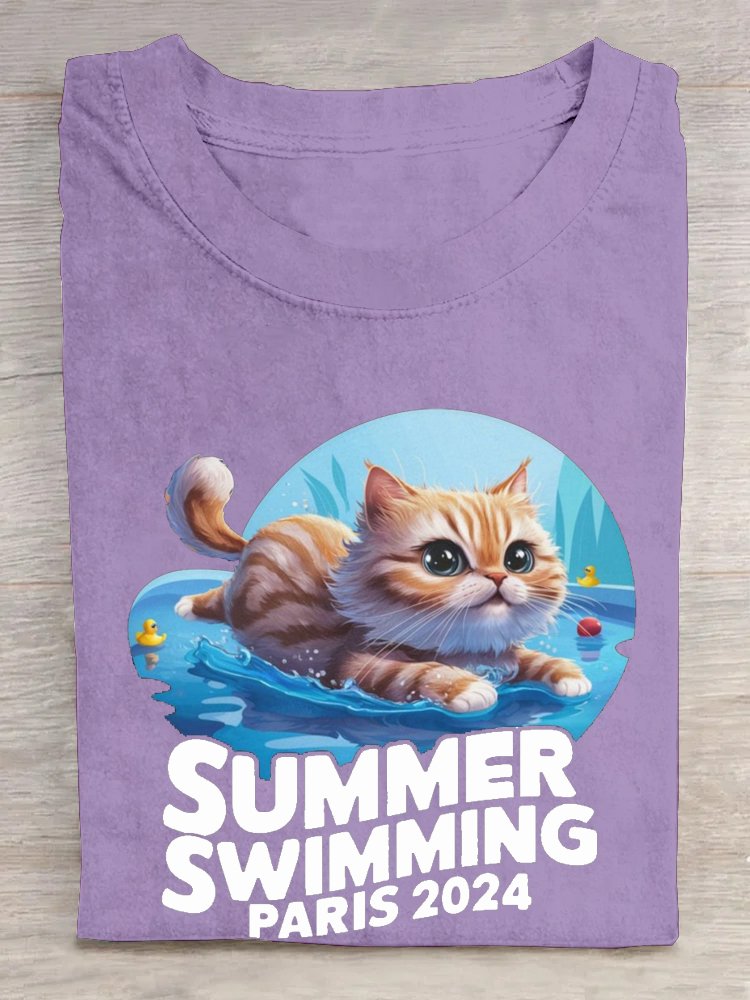 Frankreich Olympia Weit Baumwolle Katze Lässig T-Shirt