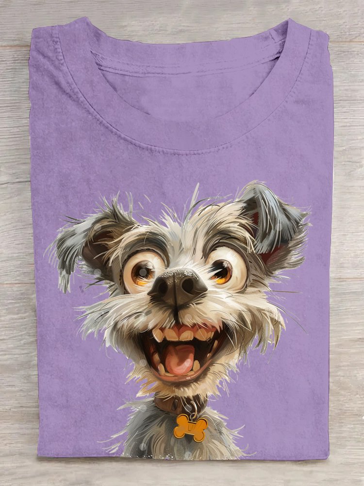 Lässig Baumwolle Hund Weit Rundhals T-Shirt