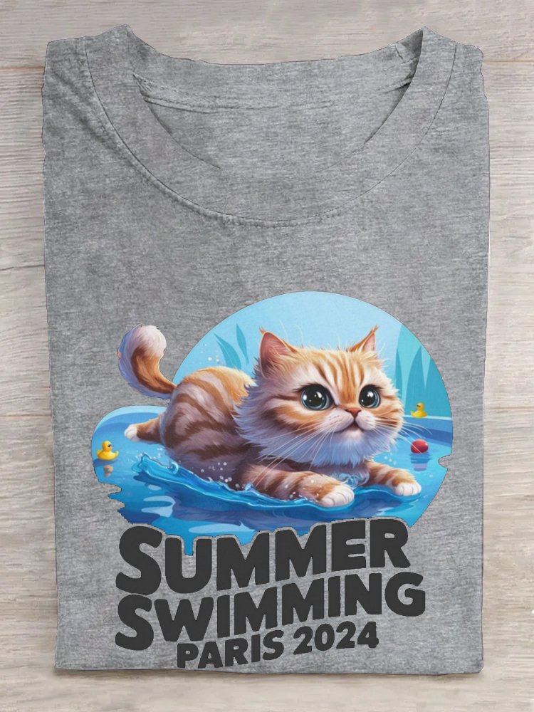 Frankreich Olympia Weit Baumwolle Katze Lässig T-Shirt