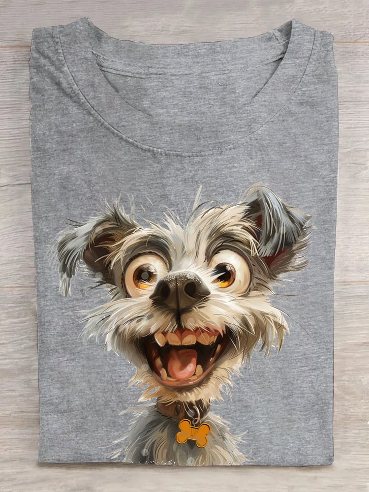 Lässig Baumwolle Hund Weit Rundhals T-Shirt