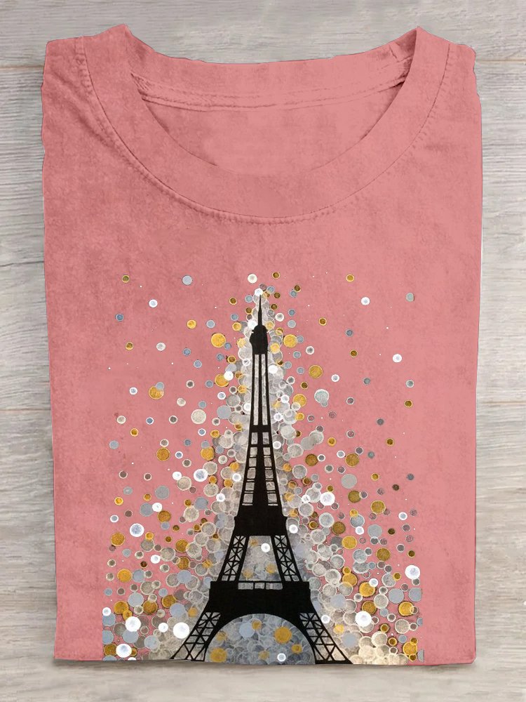 Baumwolle La Tour Eiffel Weit Lässig T-Shirt