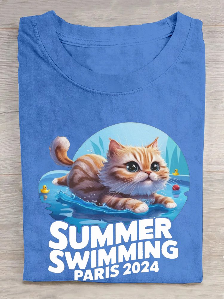 Frankreich Olympia Weit Baumwolle Katze Lässig T-Shirt