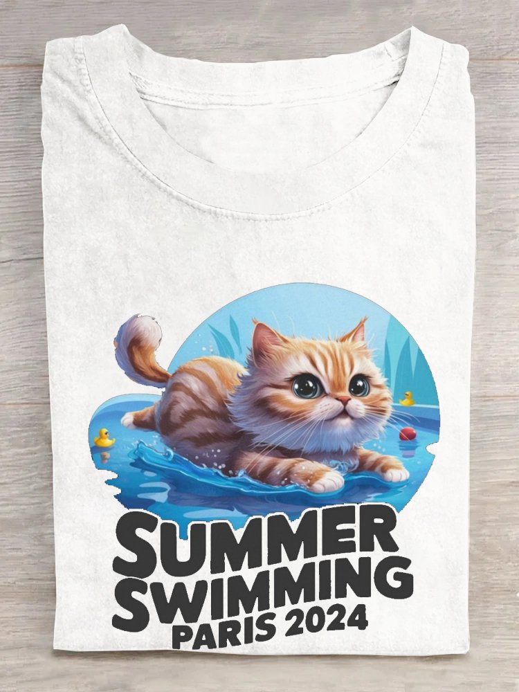 Frankreich Olympia Weit Baumwolle Katze Lässig T-Shirt