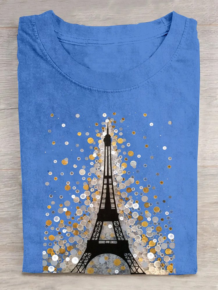 Baumwolle La Tour Eiffel Weit Lässig T-Shirt