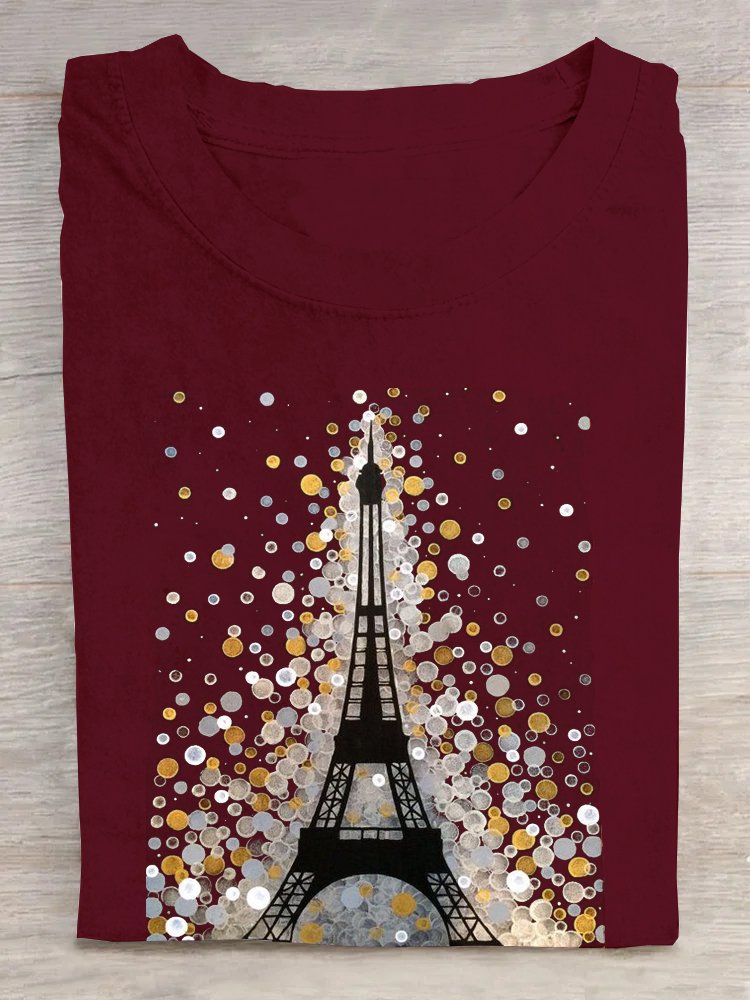 Baumwolle La Tour Eiffel Weit Lässig T-Shirt