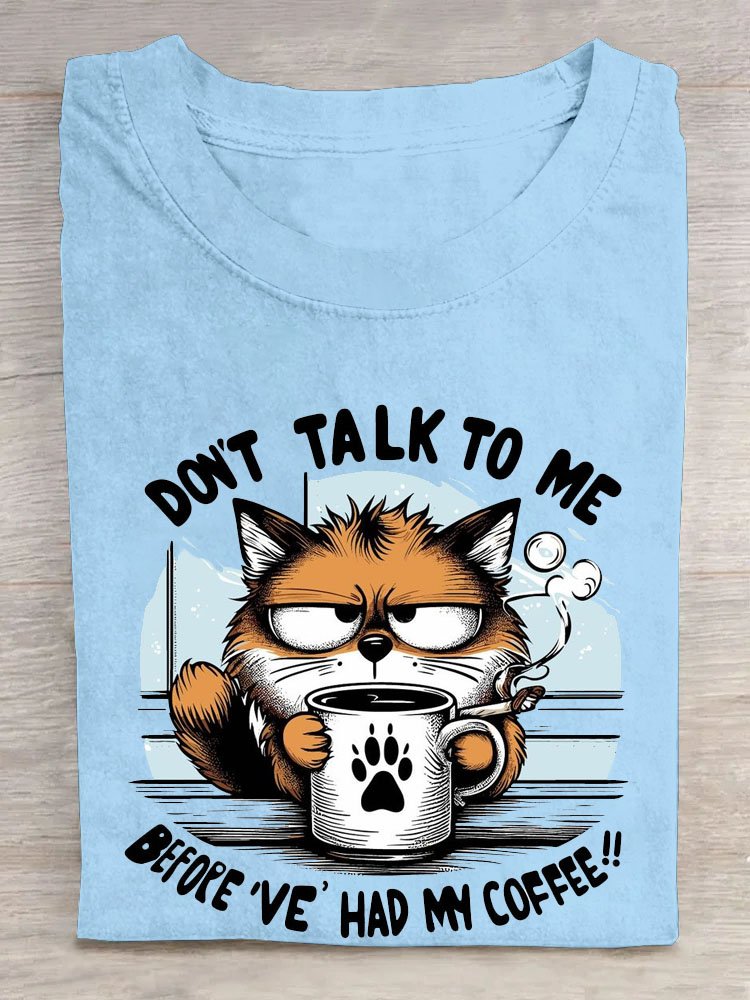 Text Buchstabe Katze Print Rundhals Kurz Ärmeln T-Shirt