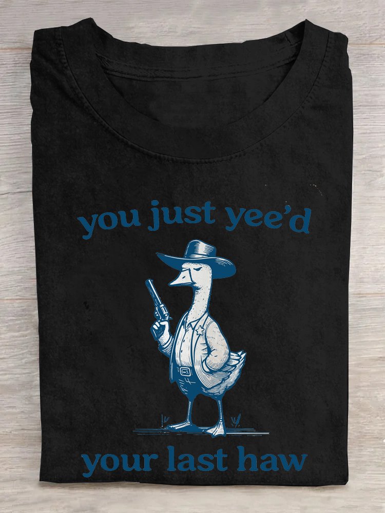 Buchstabenmuster und Ente Lässig Weit T-Shirt