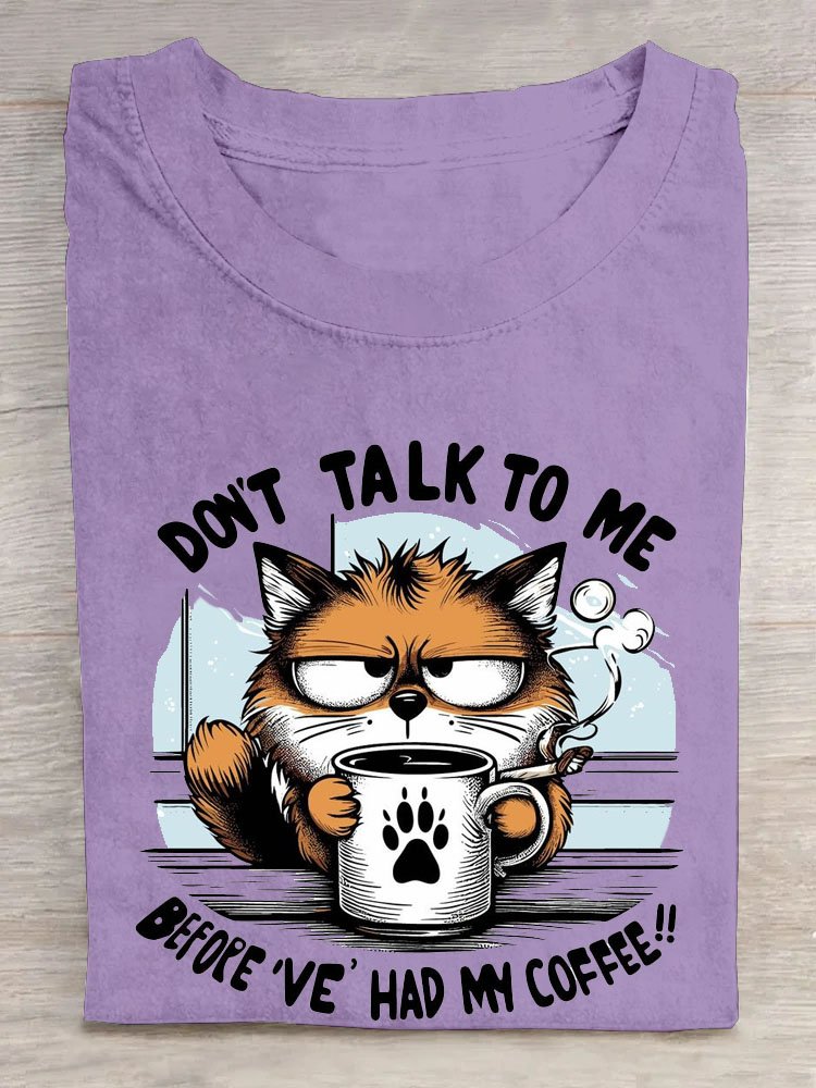 Text Buchstabe Katze Print Rundhals Kurz Ärmeln T-Shirt