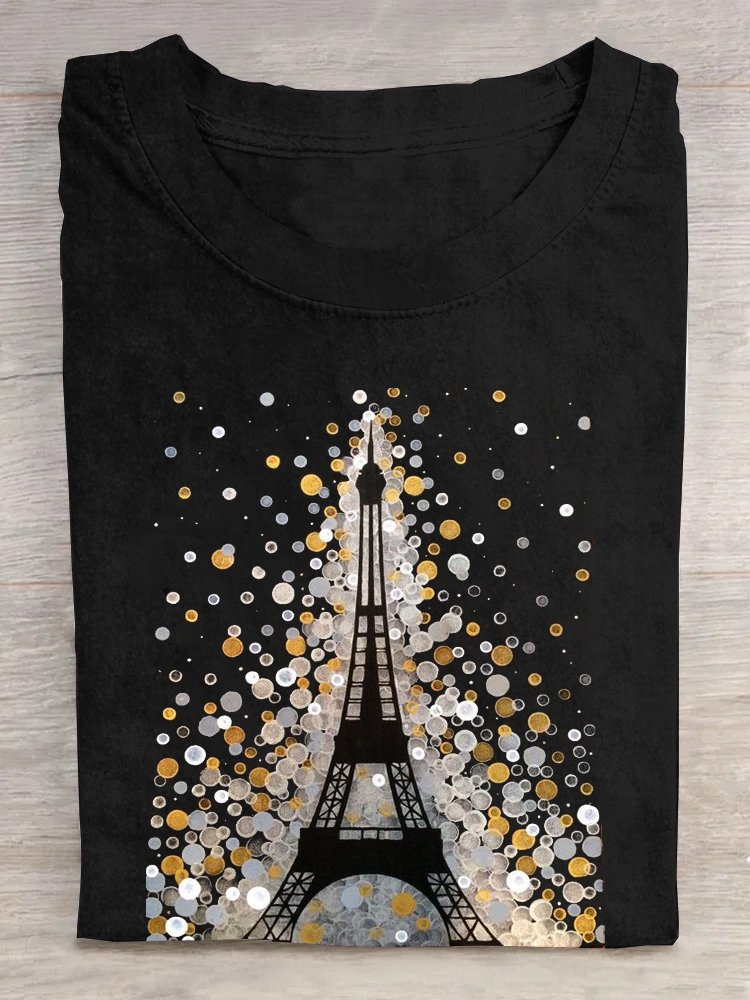 Baumwolle La Tour Eiffel Weit Lässig T-Shirt