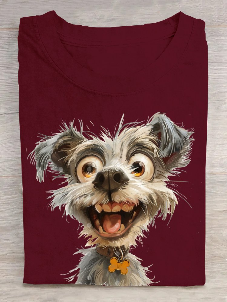 Lässig Baumwolle Hund Weit Rundhals T-Shirt