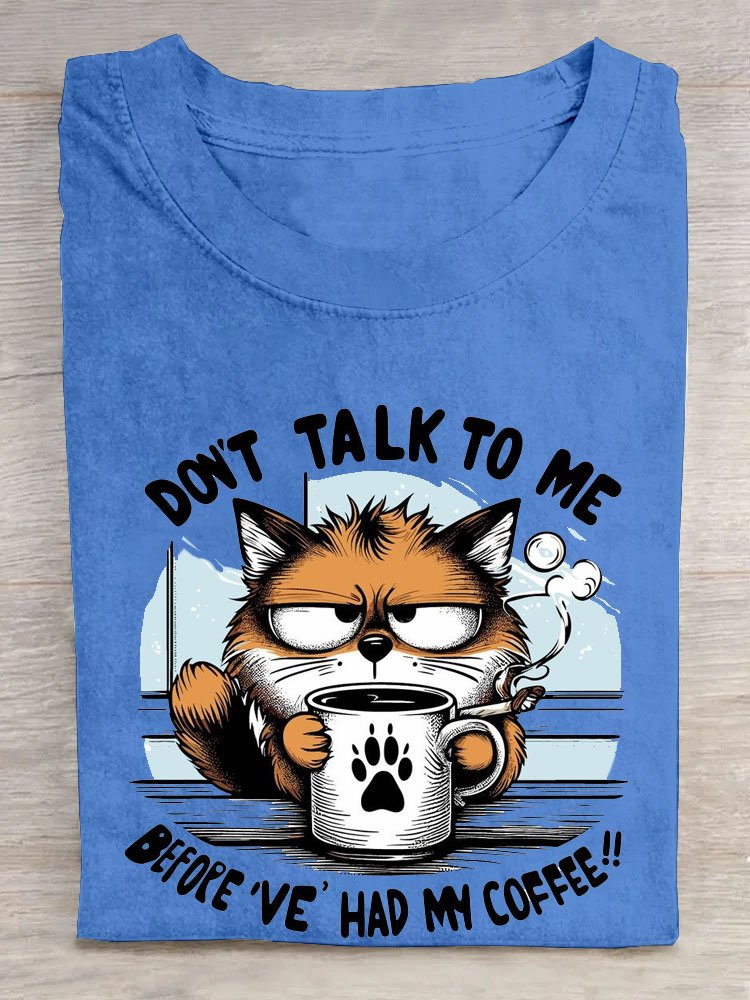 Text Buchstabe Katze Print Rundhals Kurz Ärmeln T-Shirt