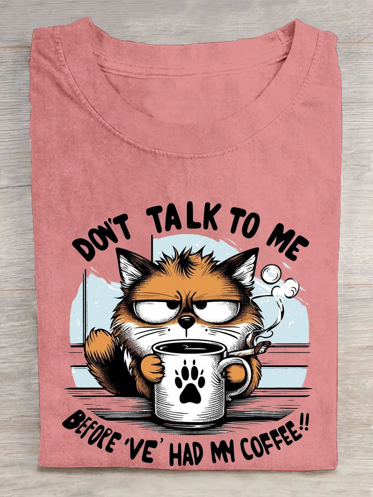 Text Buchstabe Katze Print Rundhals Kurz Ärmeln T-Shirt