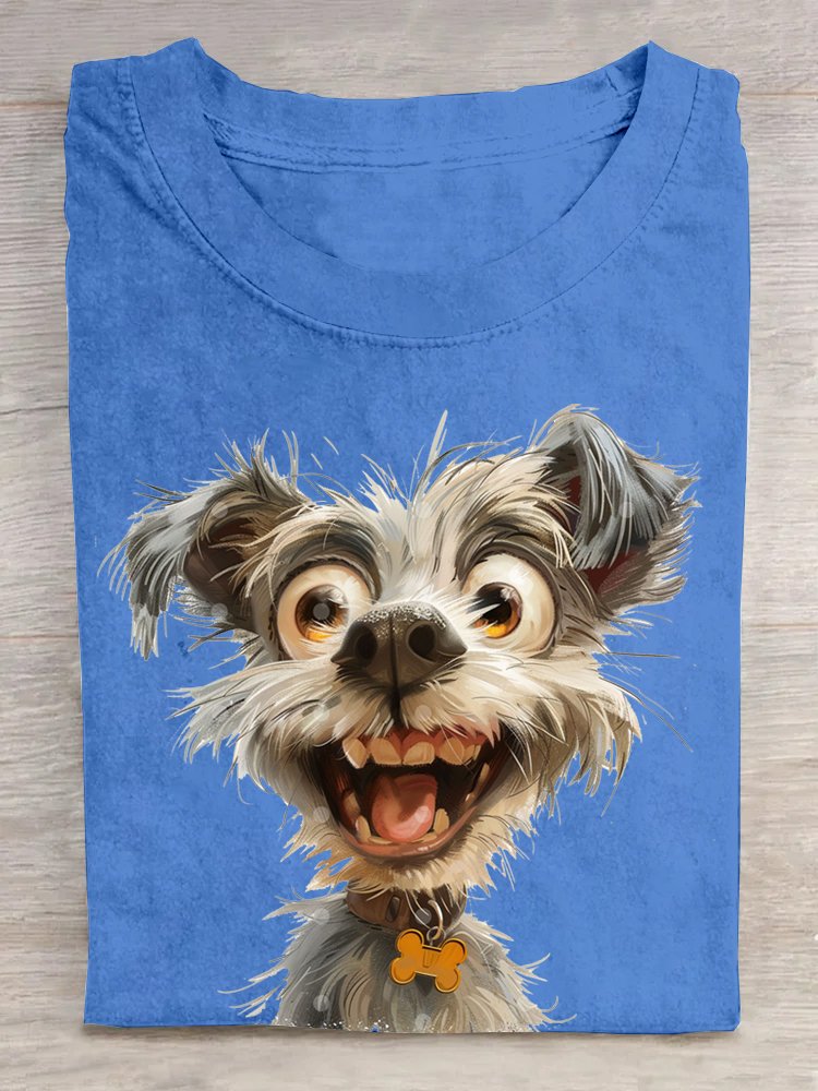 Lässig Baumwolle Hund Weit Rundhals T-Shirt