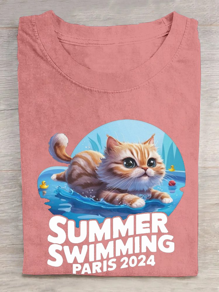 Frankreich Olympia Weit Baumwolle Katze Lässig T-Shirt