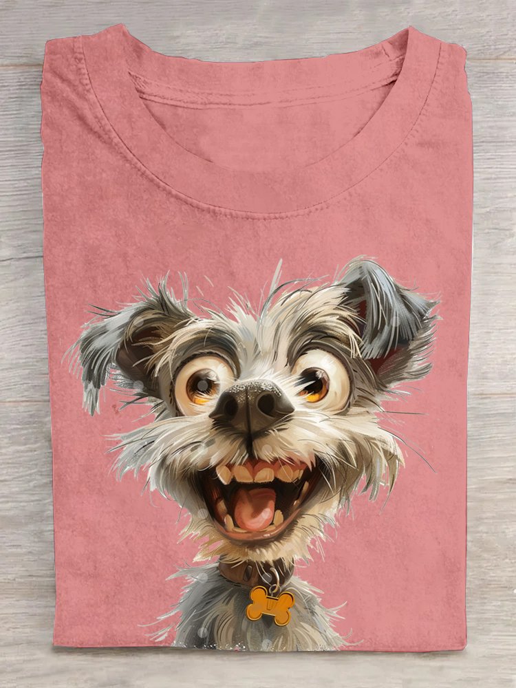 Lässig Baumwolle Hund Weit Rundhals T-Shirt