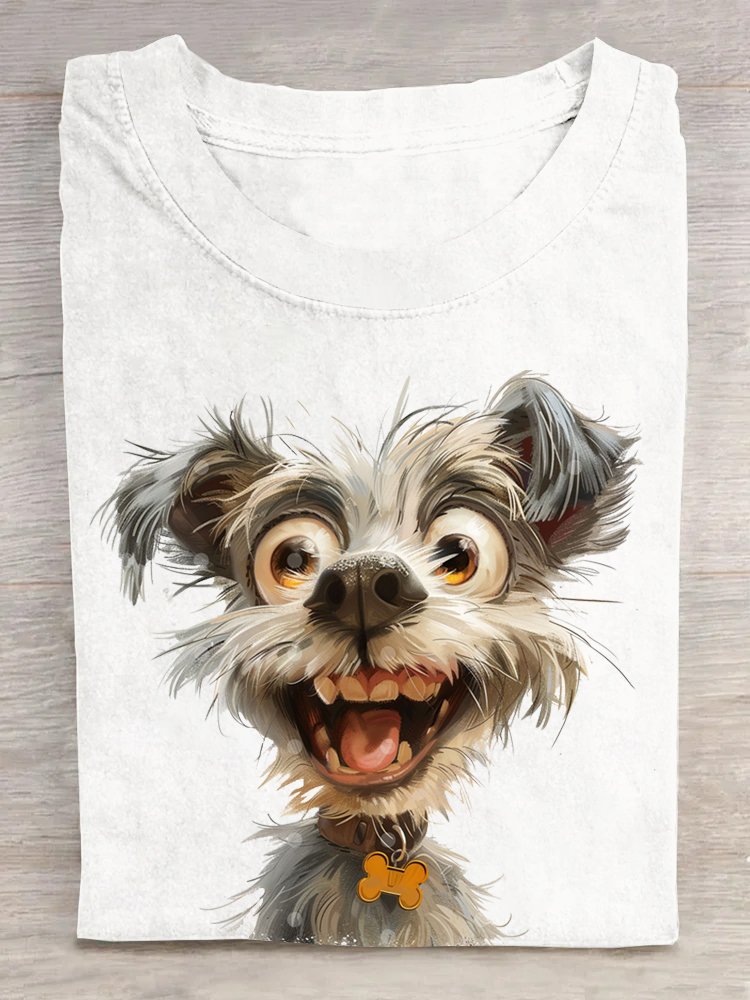 Lässig Baumwolle Hund Weit Rundhals T-Shirt