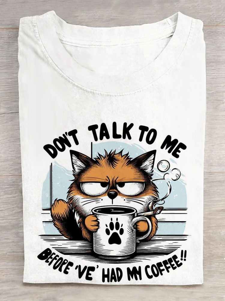 Text Buchstabe Katze Print Rundhals Kurz Ärmeln T-Shirt