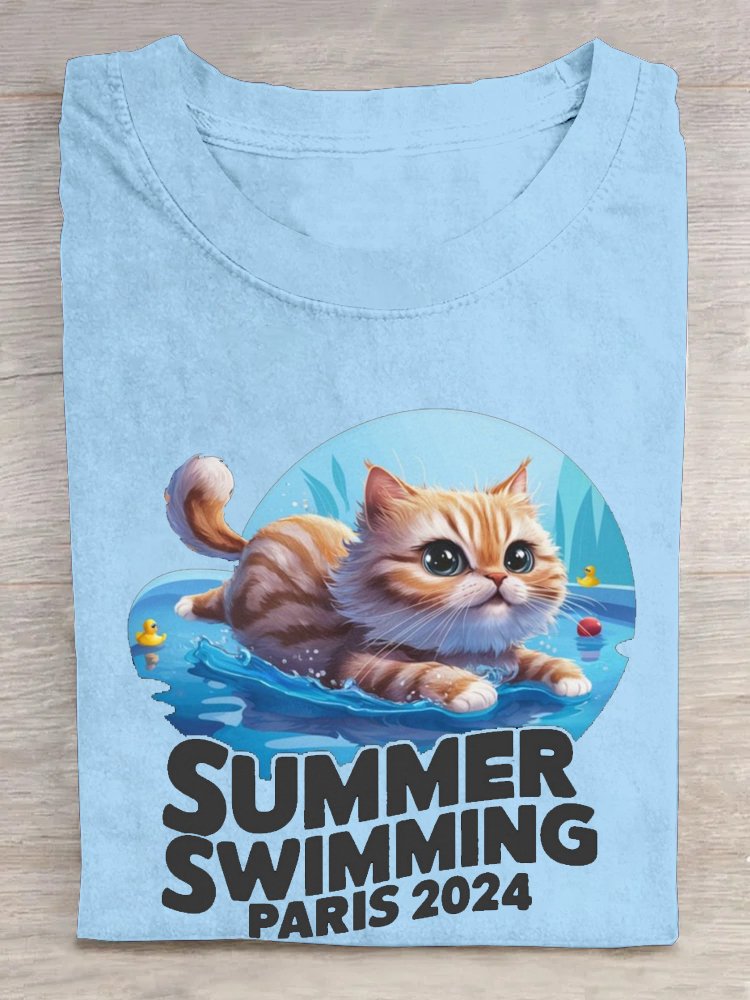 Frankreich Olympia Weit Baumwolle Katze Lässig T-Shirt