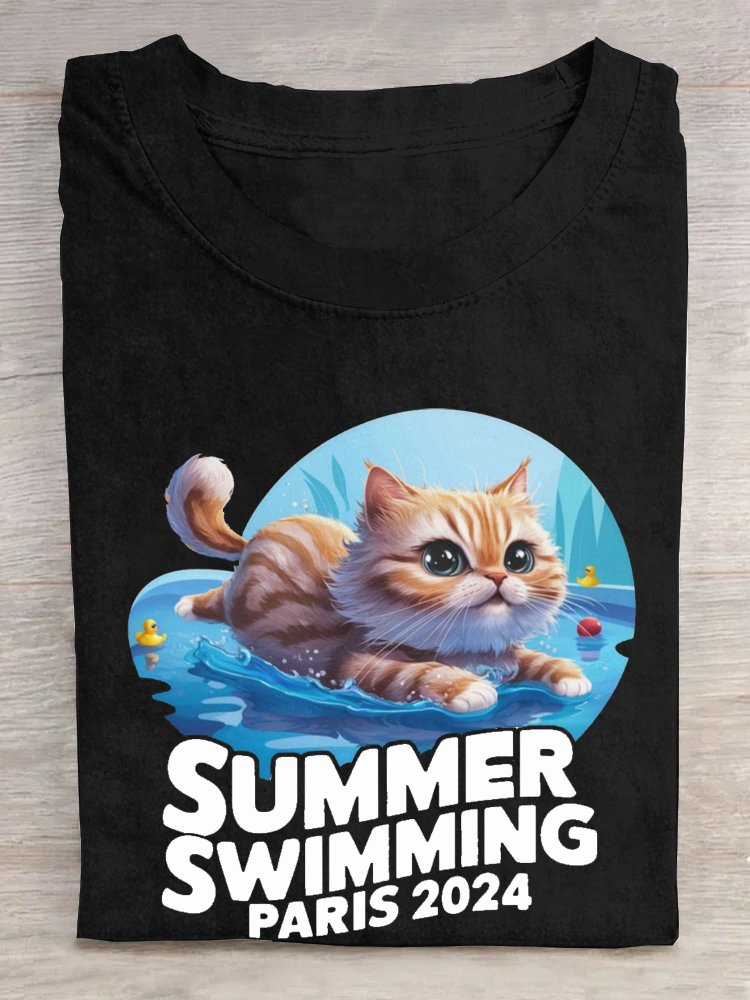 Frankreich Olympia Weit Baumwolle Katze Lässig T-Shirt