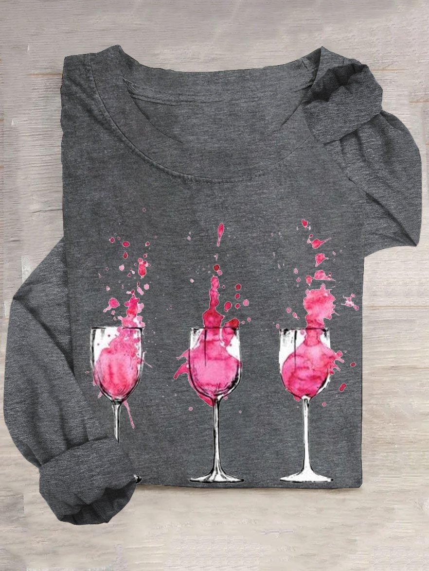 Weinrot Glas Rundhals Lässig T-Shirt