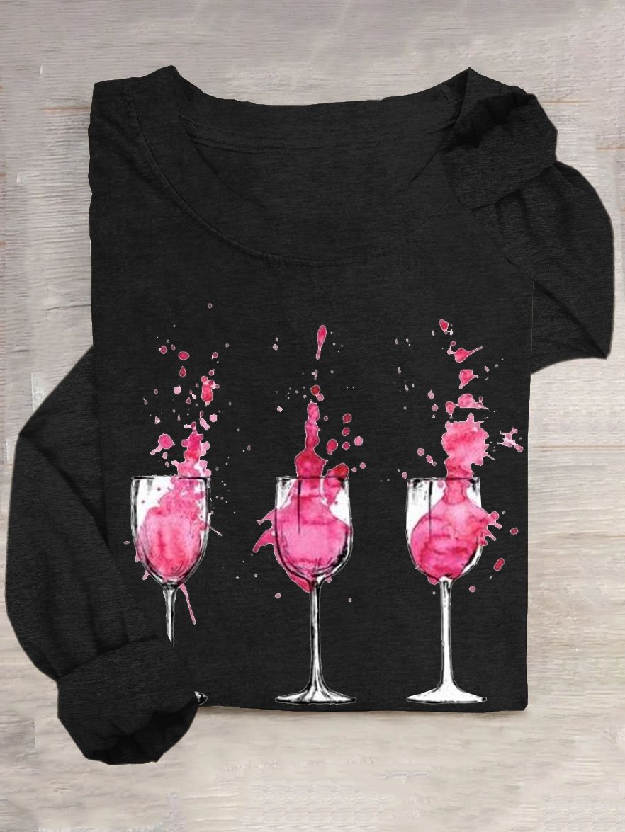 Weinrot Glas Rundhals Lässig T-Shirt